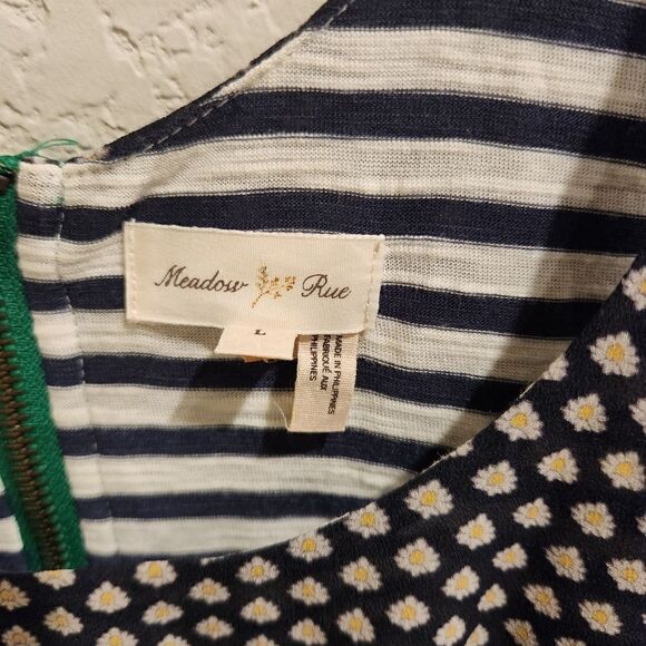 Anthropologie Meadow Rue Striped and Floral tank top Large Yellow Blue - Picture 5 of 6